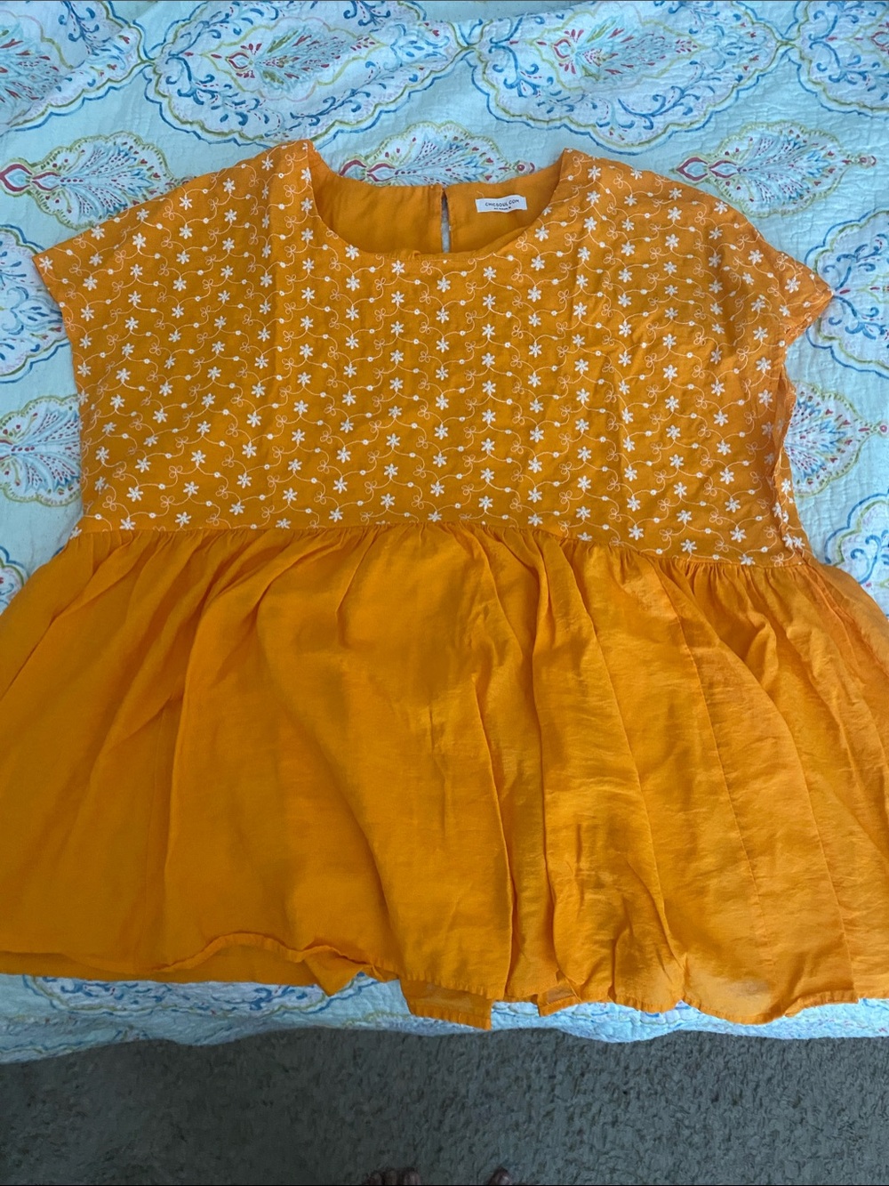 Orange Embroidered Short-Sleeve Top